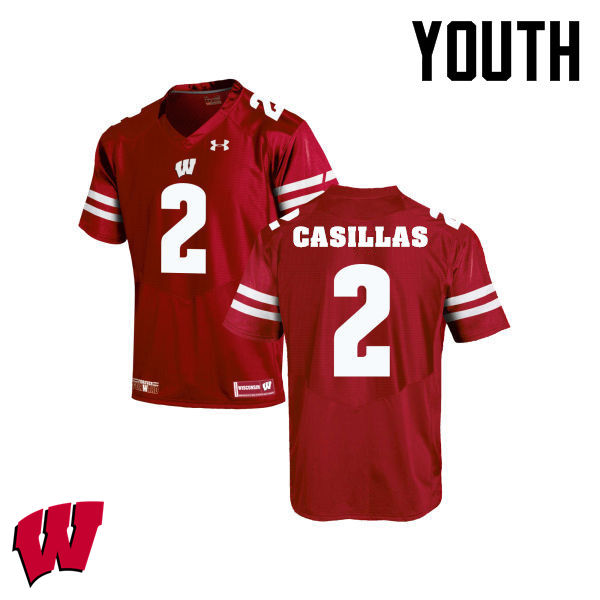 Wisconsin Badgers Youth #2 Jonathan Casillas NCAA Under Armour Authentic Red College Stitched Football Jersey HJ40X24BZ